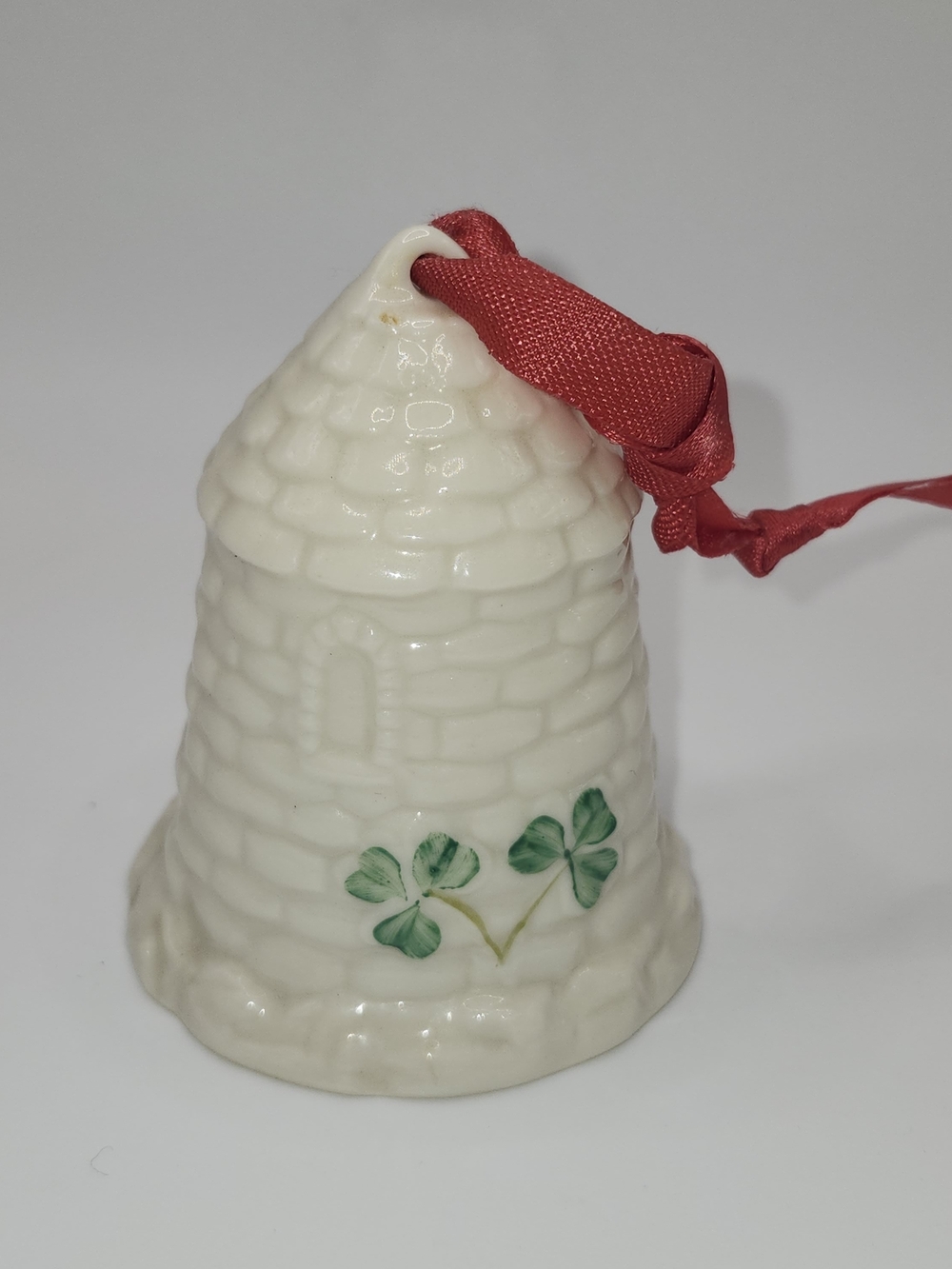 BELLEEK "Round Tower" Christmas Bell Ornament Porcelain Shamrocks Ireland 2nd Ed